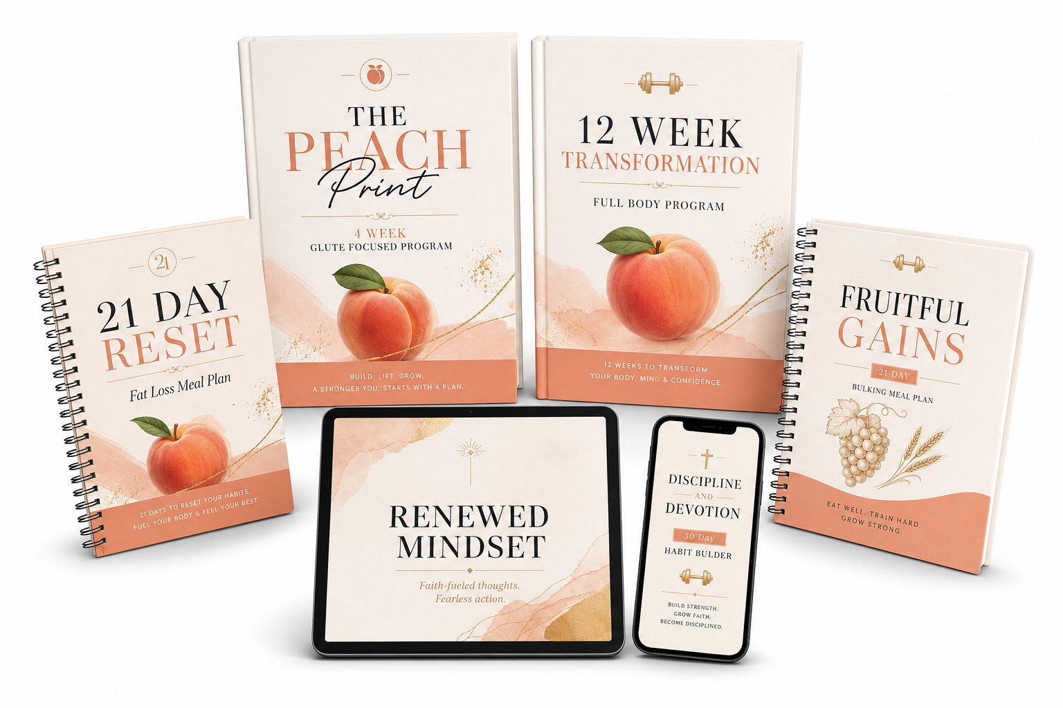 The Peach Print ebook bundle showing all six faith-fueled fitness guides